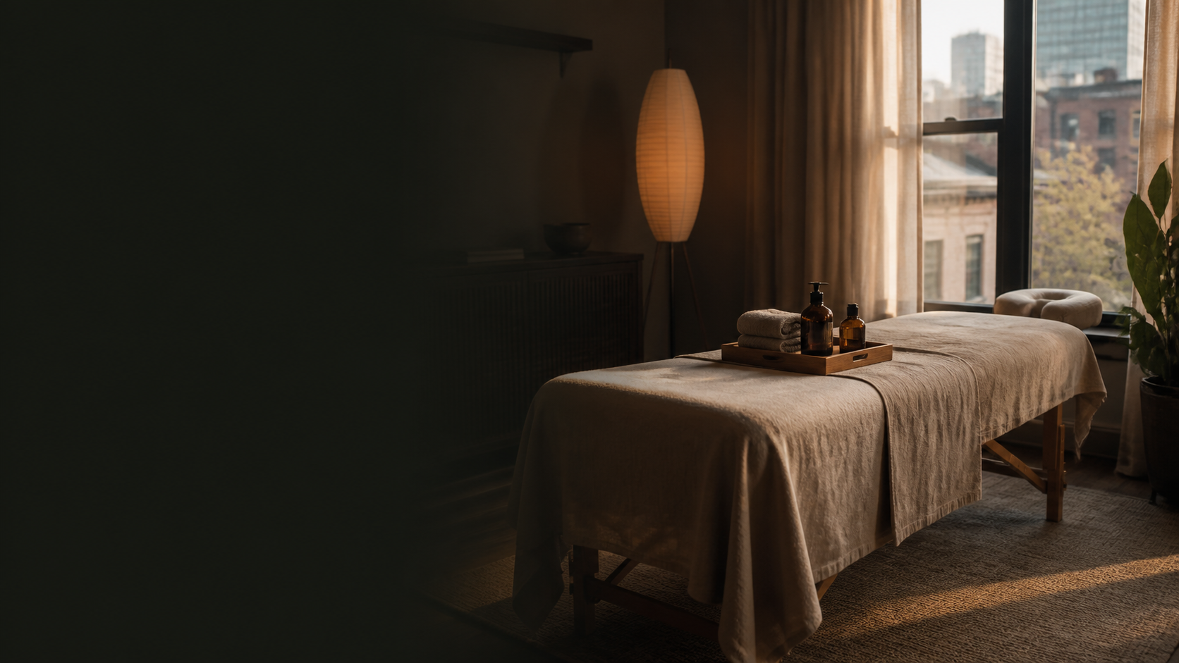 Private massage room prepared for a session